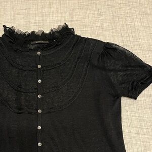 Elie Tahari silk linen knit ruffle blouse
